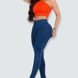 Calça Fitness Modeladora Azul Cintura Alta - CH7522