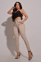 Calça Jeans Feminina Modeladora Nude Detalhe Barra - CH94