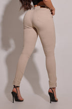 Calça Jeans Feminina Modeladora Nude Detalhe Barra - CH94