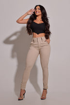 Calça Jeans Feminina Modeladora Nude Detalhe Barra - CH94