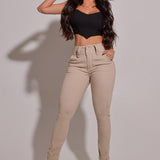 Calça Jeans Feminina Modeladora Nude Detalhe Barra - CH94
