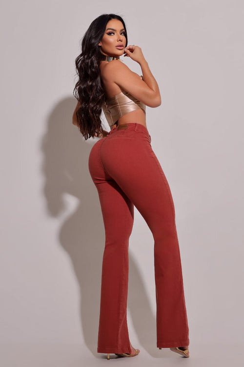 Calça Jeans Feminina Flare Modeladora Terracota - CH87