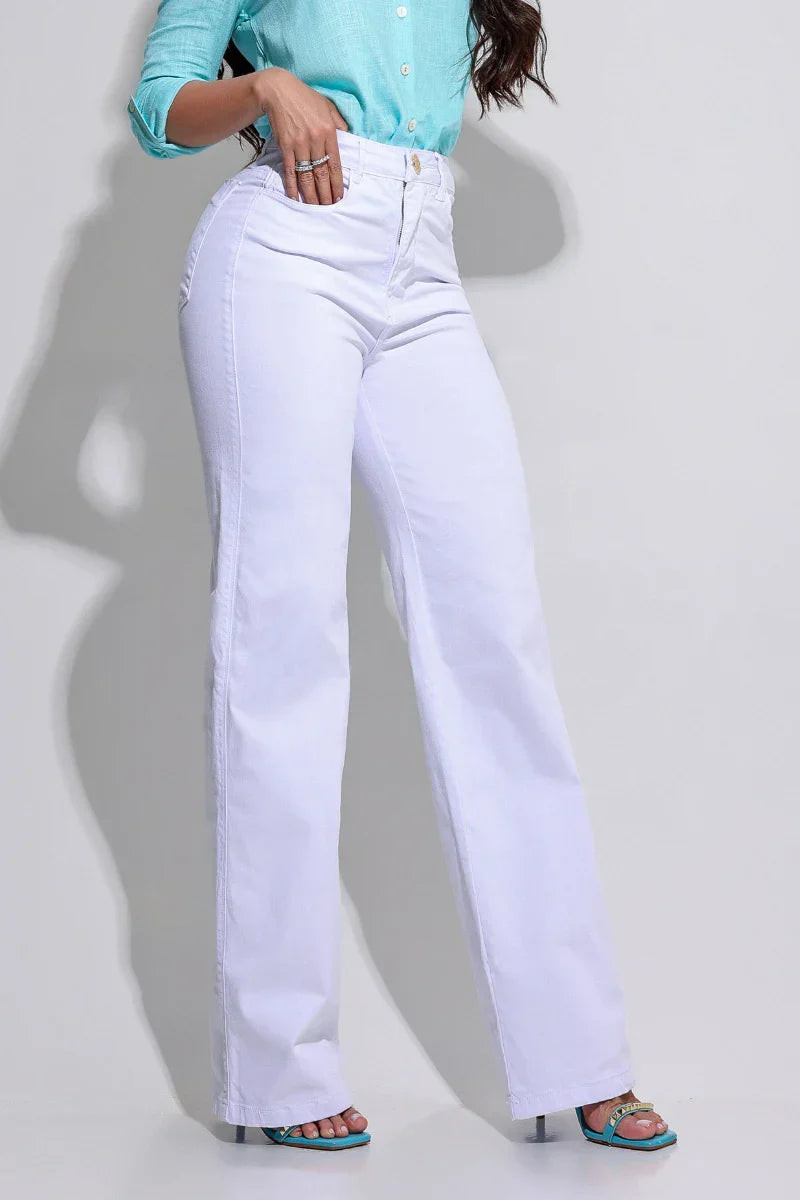 Calça Wide Leg Modeladora Fantátisca Branca - CH104