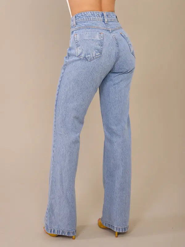Calça Feminina Wide Leg Jeans Marmorizada