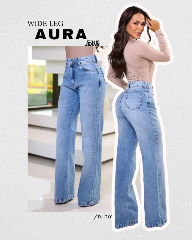 Calça Feminina Wide Leg Jeans Marmorizada